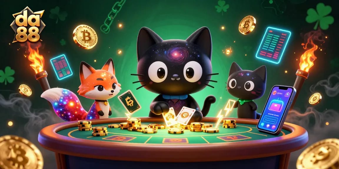 Explore the vibrant cosmic casino with da 88's black hole cat pulling in golden chips.