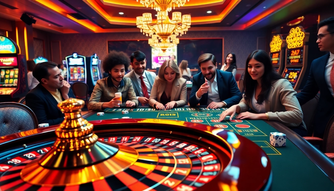 A group of players engaging in excitement at the 7hh online casino, showcasing action on the roulette table.