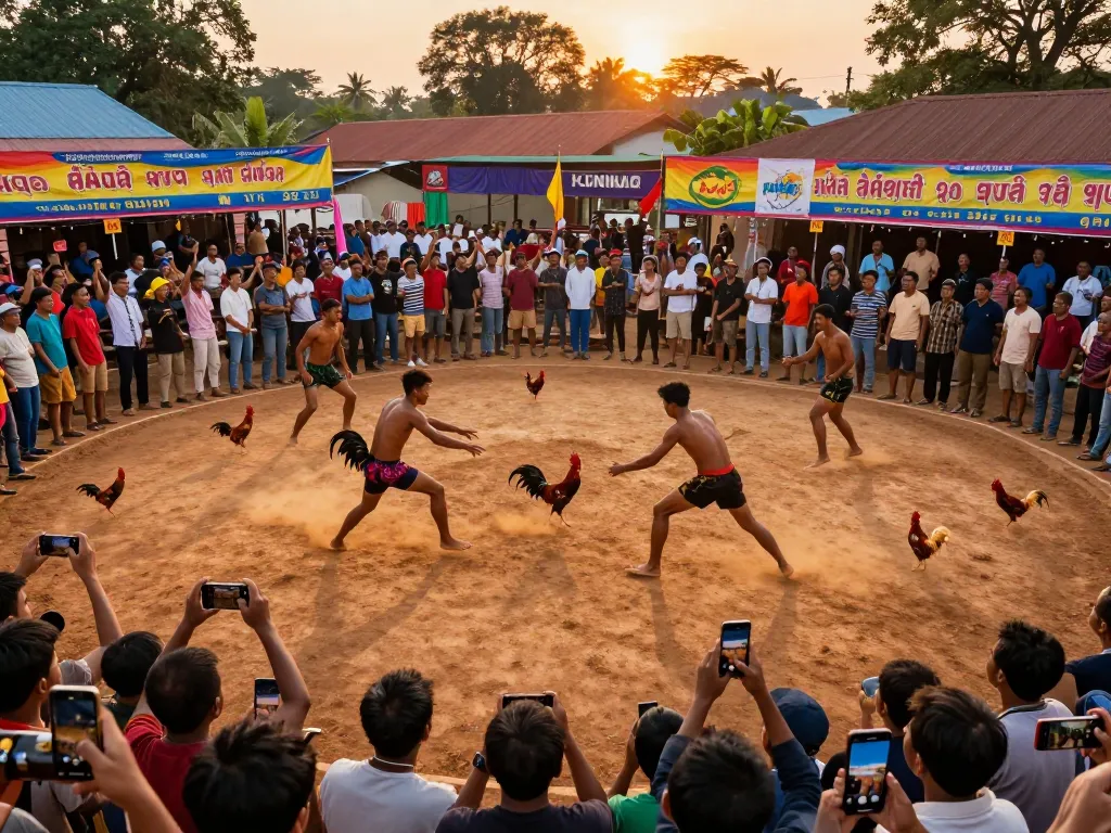 Experience the excitement of đá gà thomo 88 at a vibrant outdoor event in Cambodia