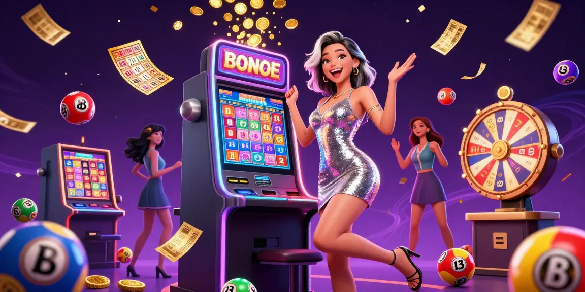 Spin to win with ok8 at the casino, featuring a joyful player beside jackpot slots and vibrant gaming elements.