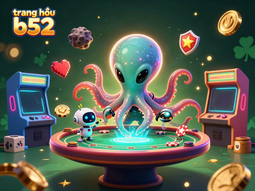 Engage with the thrilling experience of 'trang chủ b52' as a vibrant 3D scene comes alive with alien characters and holographic poker!