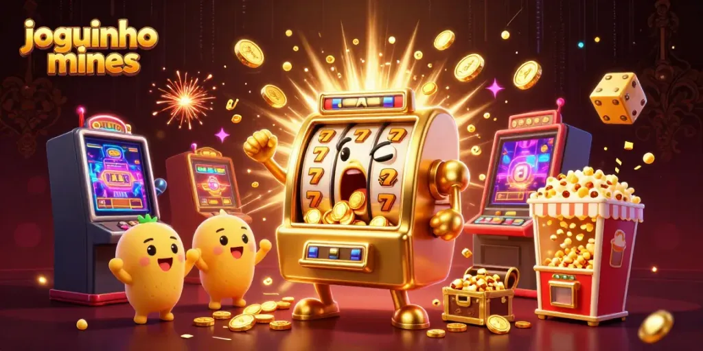 Play the exciting joguinho mines with vibrant graphics and dynamic action featuring slot machines and coins.