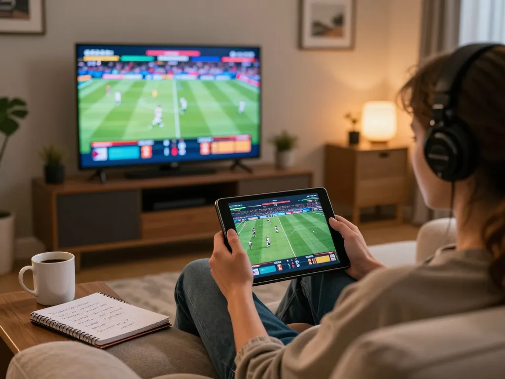 Engaged player using tablet for trang cá cược bóng đá with sports betting odds displayed.