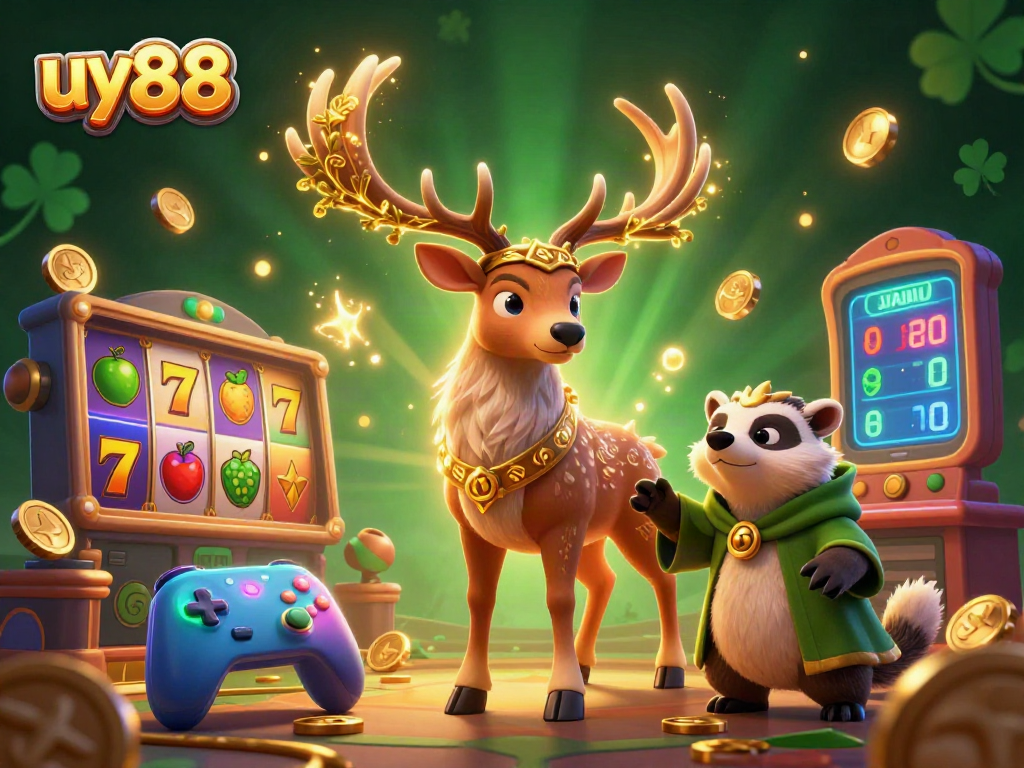 Engage with uy88's thrilling slot games featuring vibrant characters and dynamic casino elements.