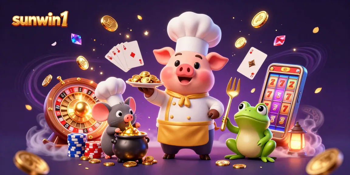 Experience thrilling wins at sunwin1 Casino with a lively chef pig, sous-chef mouse, and critic frog.
