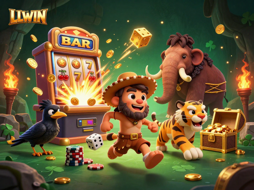 Experience thrilling moments at LLWIN with a prehistoric casino scene bursting with excitement and winning opportunities.