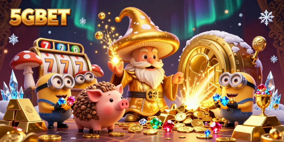 Engage with the thrilling gold-filled world of 5GBET, featuring a magical wizard and treasure-filled slots.