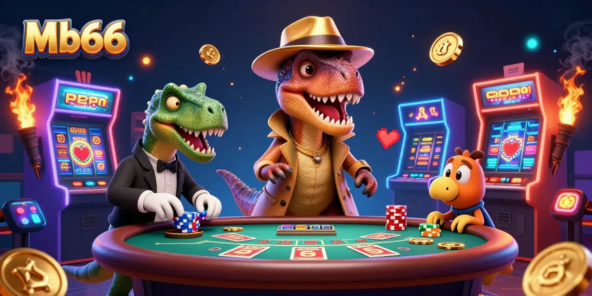 Engage in exciting gameplay with Mb66's vibrant characters and casino elements in a dynamic 3D scene.