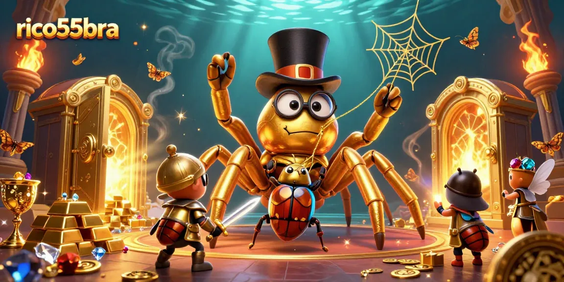 Engage with rico55bra as the brave beetle knight approaches the golden tarantula in an enchanting casino scene.
