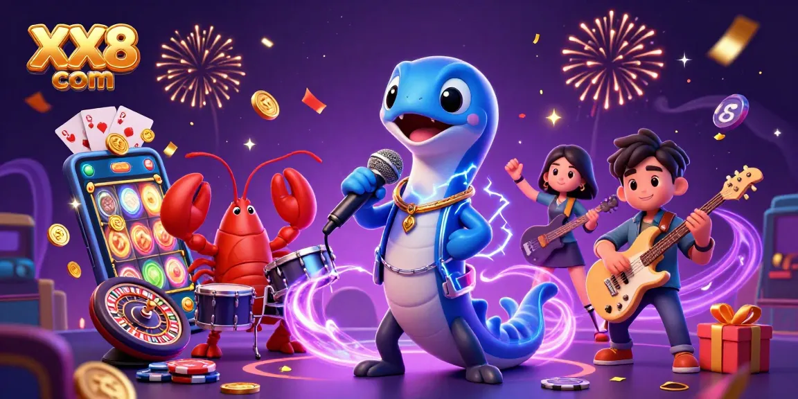 Experience the thrill of XX8 com's casino games with an electric eel DJ and colorful slot adventures.