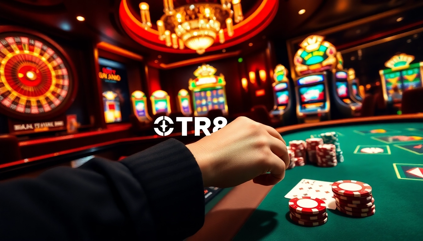 Experience thrilling gaming with TR88's vibrant casino scene featuring roulette and poker.