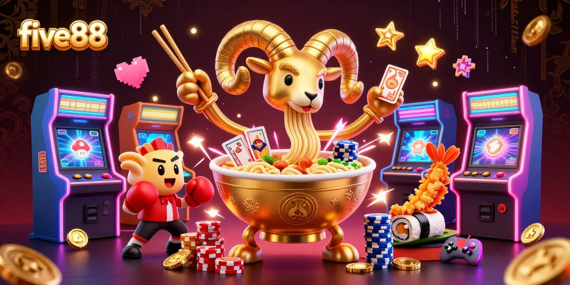 Experience five88's vibrant gaming culture with a lively 3D illustration of animated casino characters.