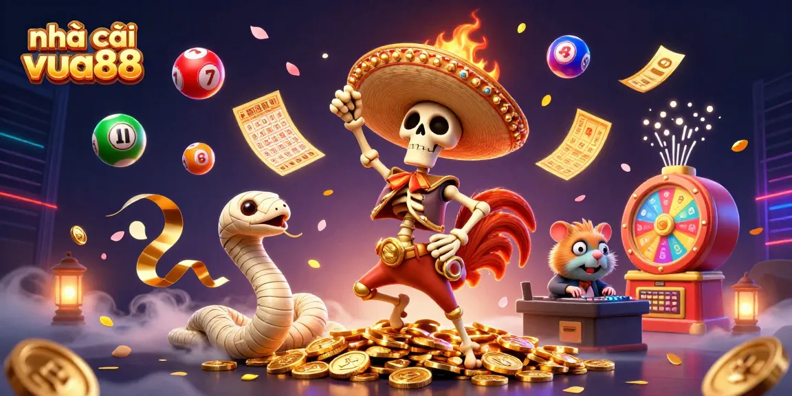 Experience vibrant gaming action with nhà cái vua88, featuring dynamic characters and casino elements.