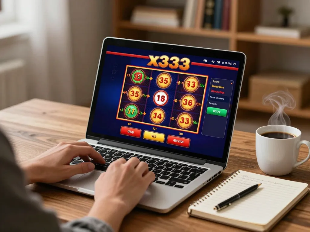 x333 online gaming setup showing a player engaged with casino gameplay at home.