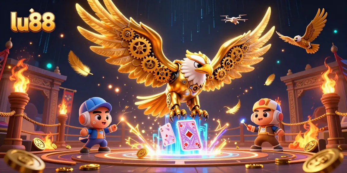 Generate exciting gameplay with lu88's dynamic 3D illustration of a cybernetic eagle in action.