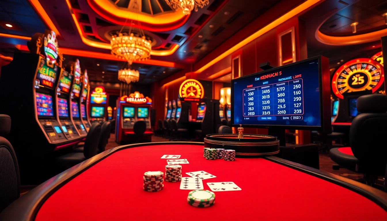 Experience thrilling gameplay at keonhacai 5 with elegant poker tables and vibrant slot machines.
