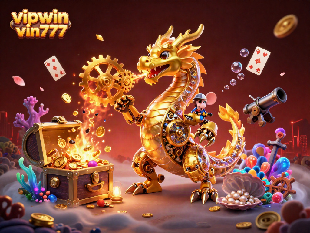 Discover exciting gameplay with the cartoon golden dragon at vipwin vin777 vin777, featuring vibrant casino elements.
