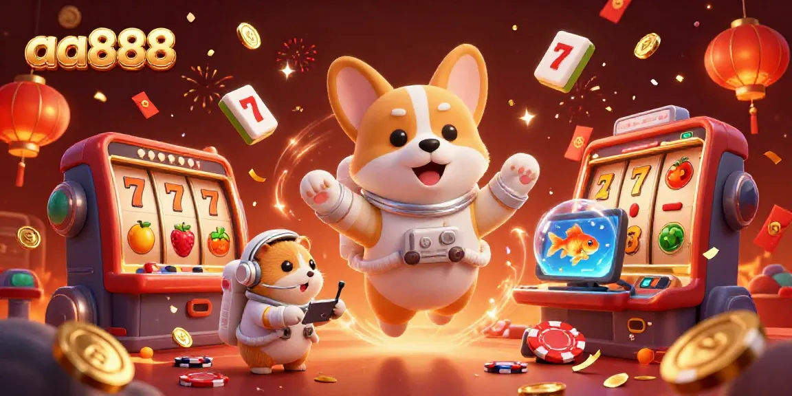 Experience the excitement of aa888 casino games with a corgi astronaut and dynamic slot reels in zero gravity.