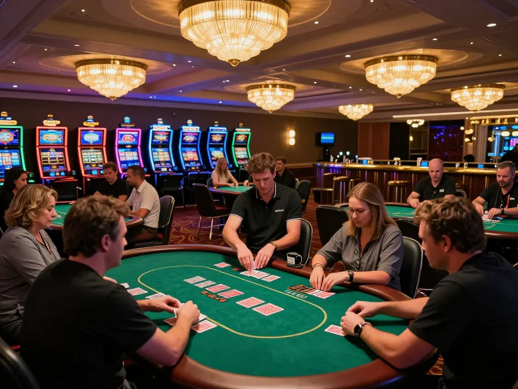 MK8 players engaging in a vibrant casino atmosphere at the poker tables, showcasing intense gameplay.