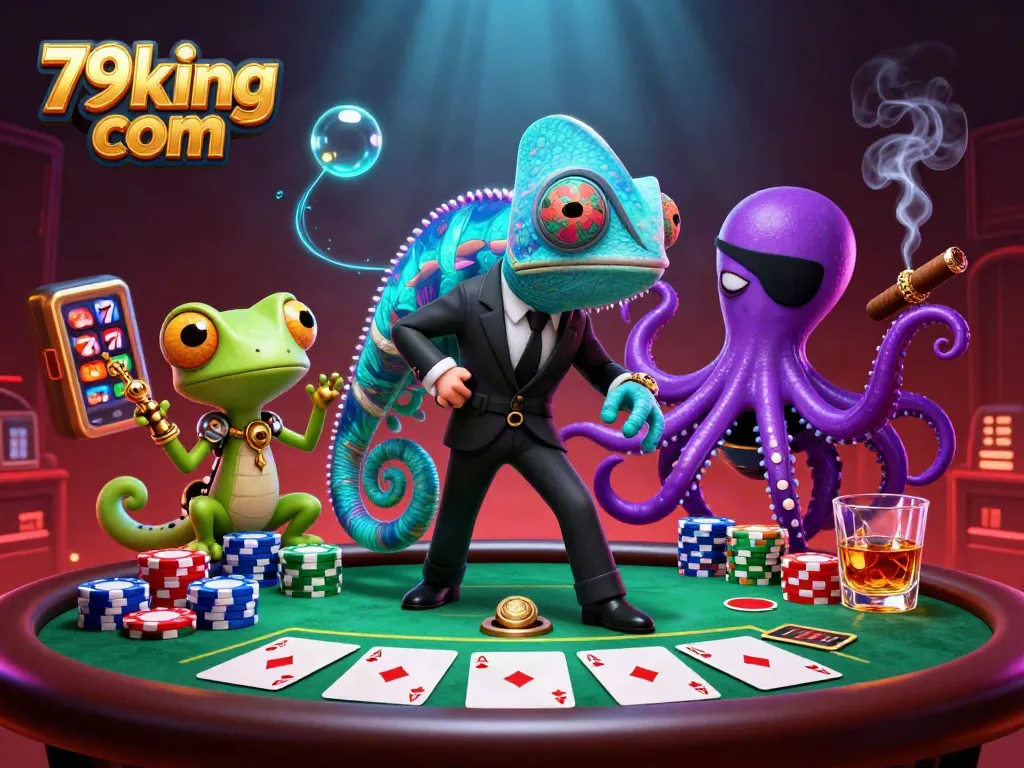 Engage in thrilling gameplay at 79king com, featuring a vibrant casino scene with dynamic poker elements.