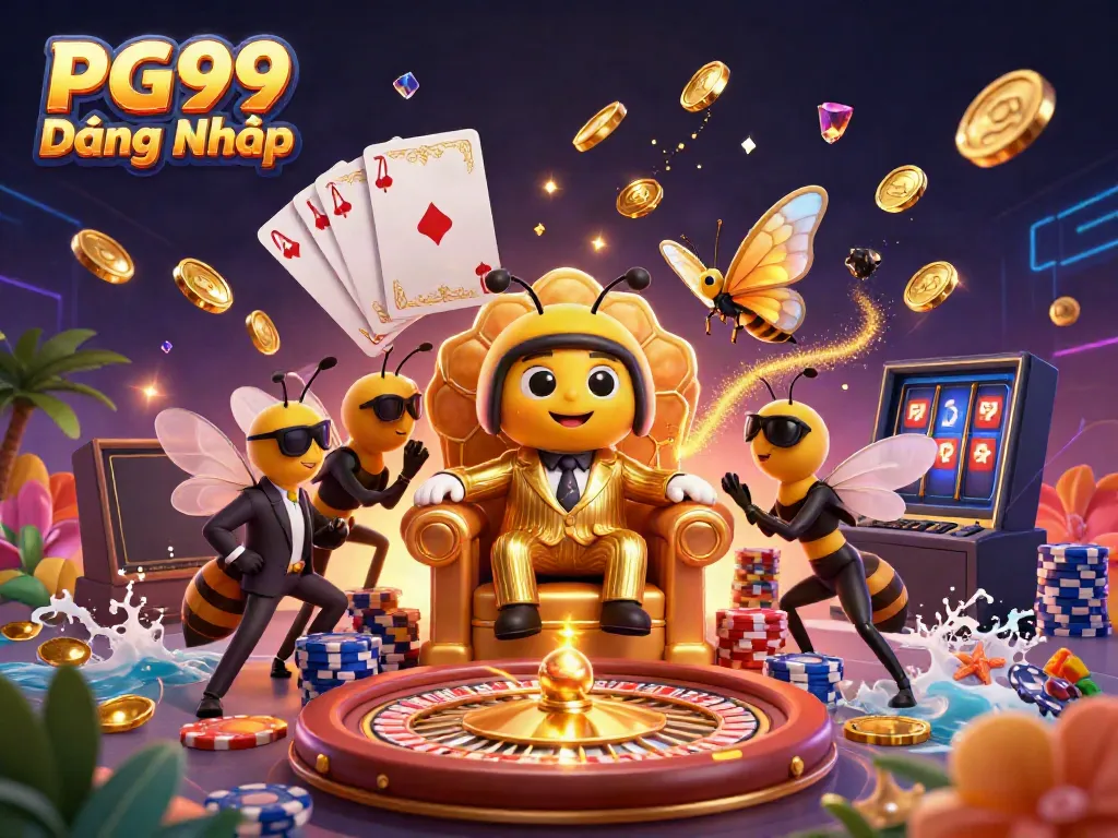 Experience PG99 Đăng Nhập with an exciting casino scene featuring a bumblebee bandit amidst dazzling games.