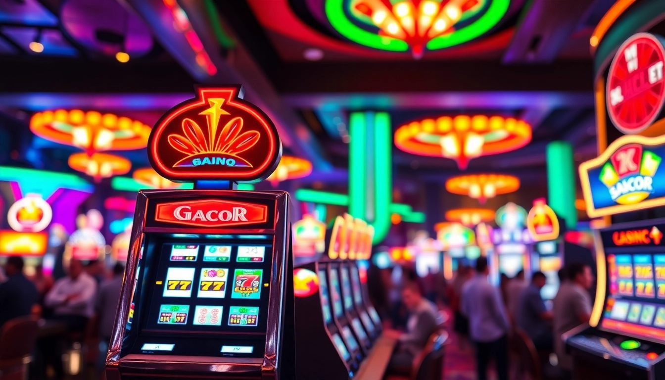 Slot gacor yang penuh warna di kasino menarik perhatian para penjudi.