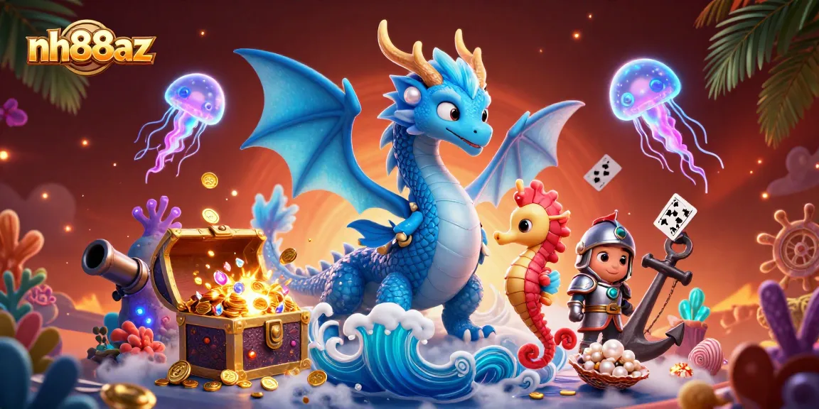 Betting on excitement at nh88az with a dynamic underwater gaming scene featuring an azure water dragon and seahorse knight.