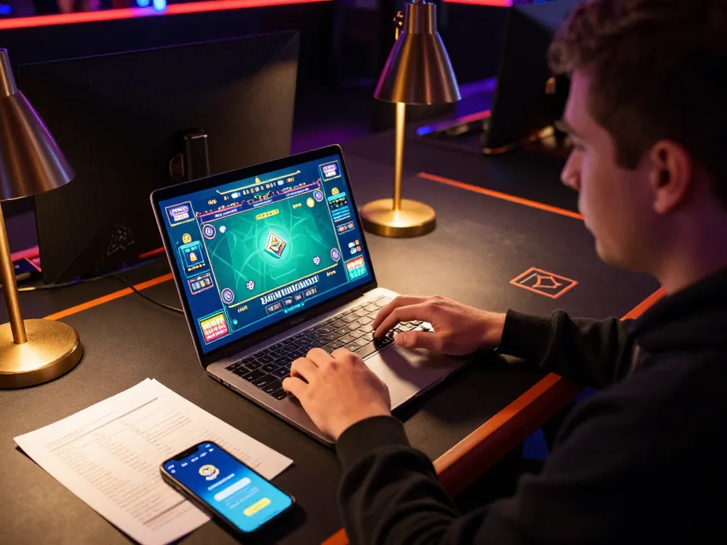 king33 player enjoying a live dealer game on laptop with vibrant visuals and focused atmosphere