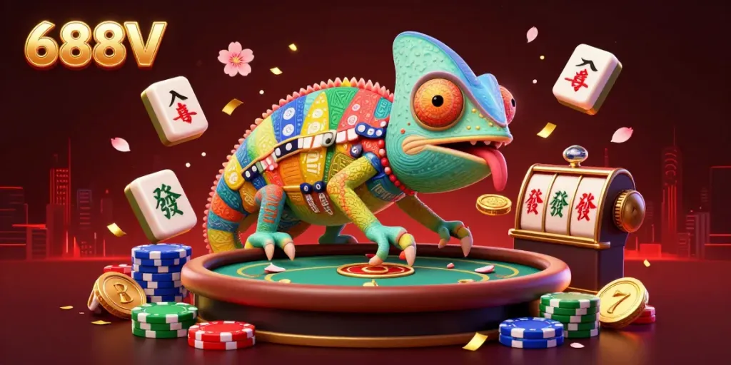 Engage in thrilling gameplay at 688V with the chameleon casino owner amidst dynamic casino elements.