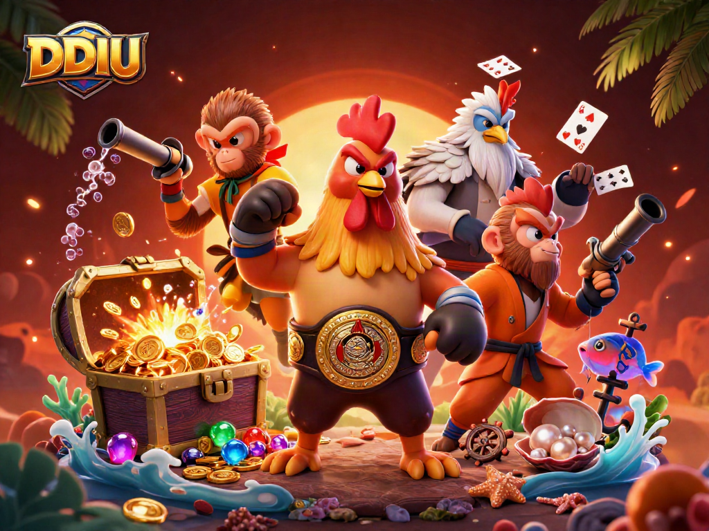 Engage with DDUU gambling excitement featuring dynamic characters and vibrant treasures.