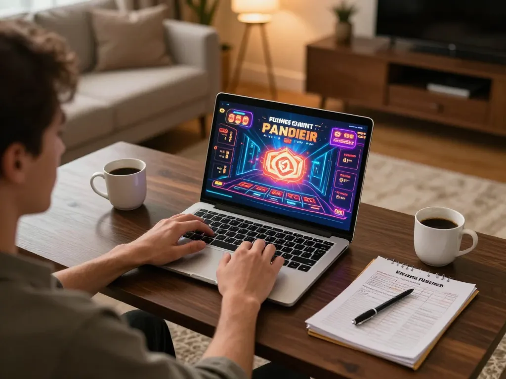 Player enjoying a strategic online gambling experience on 399w, with vibrant game interface and cozy home setup.