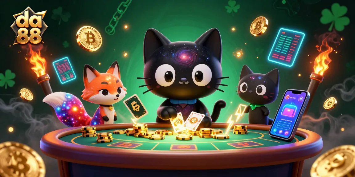 Explore the vibrant cosmic casino with da 88's black hole cat pulling in golden chips.