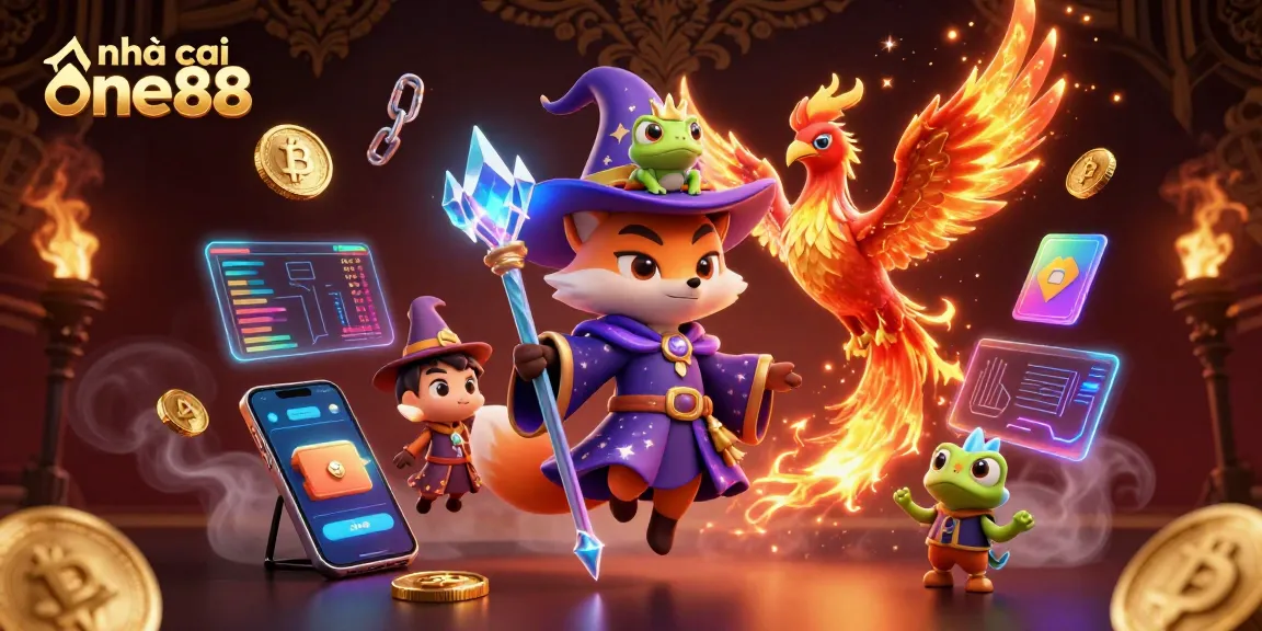 Experience excitement at nhà cái one88 with mystical characters, glowing coins, and vibrant game elements.