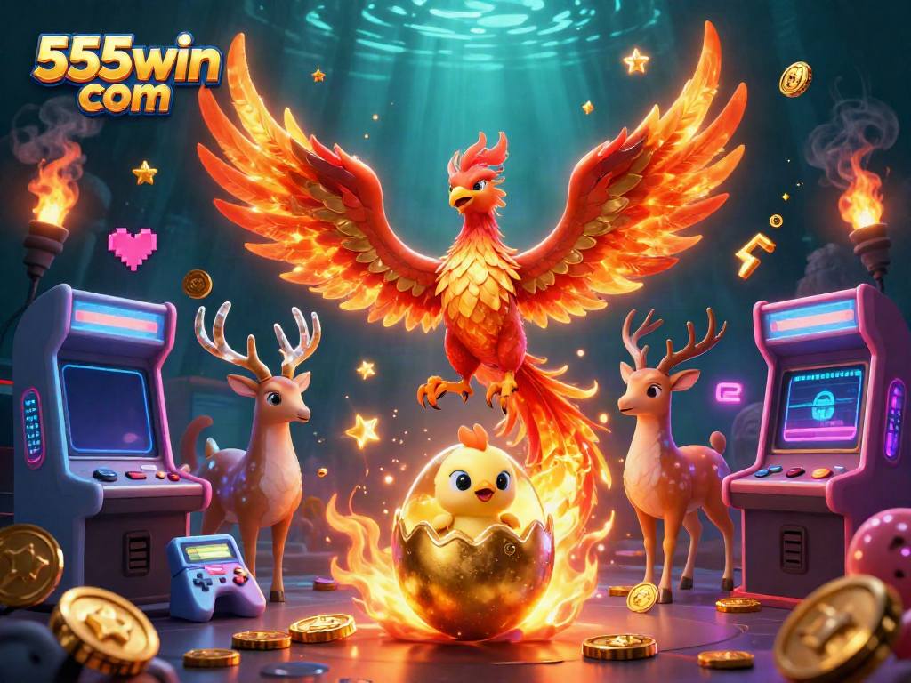 Engage with exciting games at 555win com, featuring vibrant characters and arcade elements.