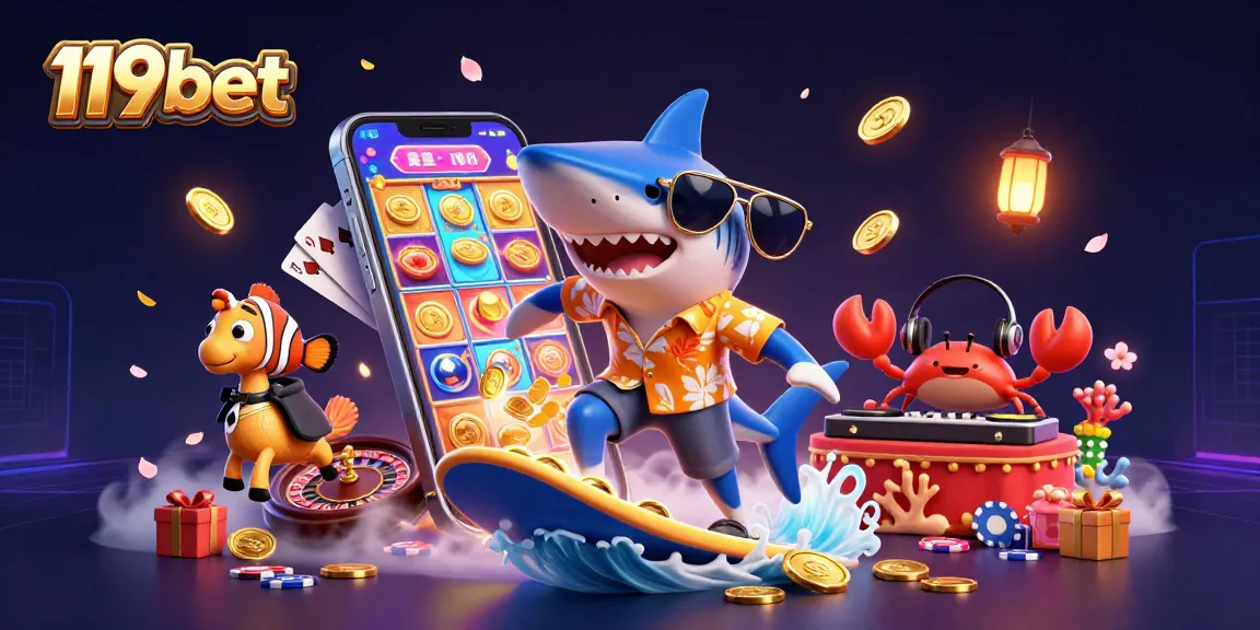 Experience the excitement of 119bet with a vibrant 3D casino scene featuring catchy characters and thrilling game elements.