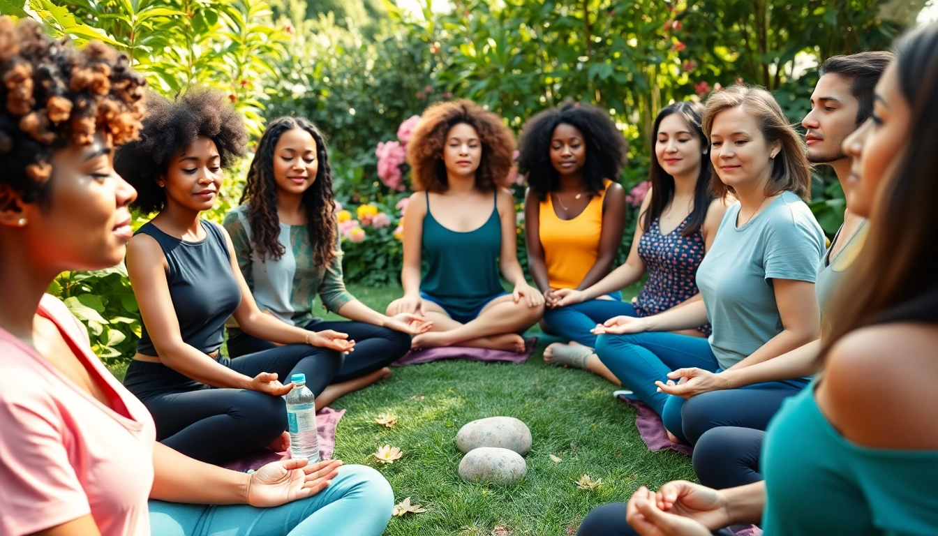Practicing emotional wellbeing through mindfulness in a serene garden setting.