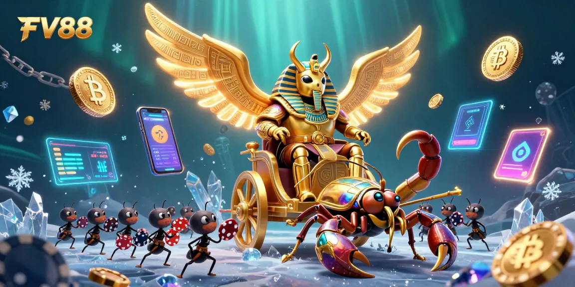 Experience winning moments at FV88 with a dazzling chariot race and glowing crypto coins.
