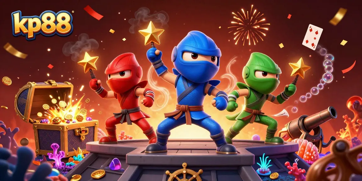 Experience thrilling gameplay at kp88 with colorful 3D chameleons showcasing synchronized martial arts in a vibrant casino scene.