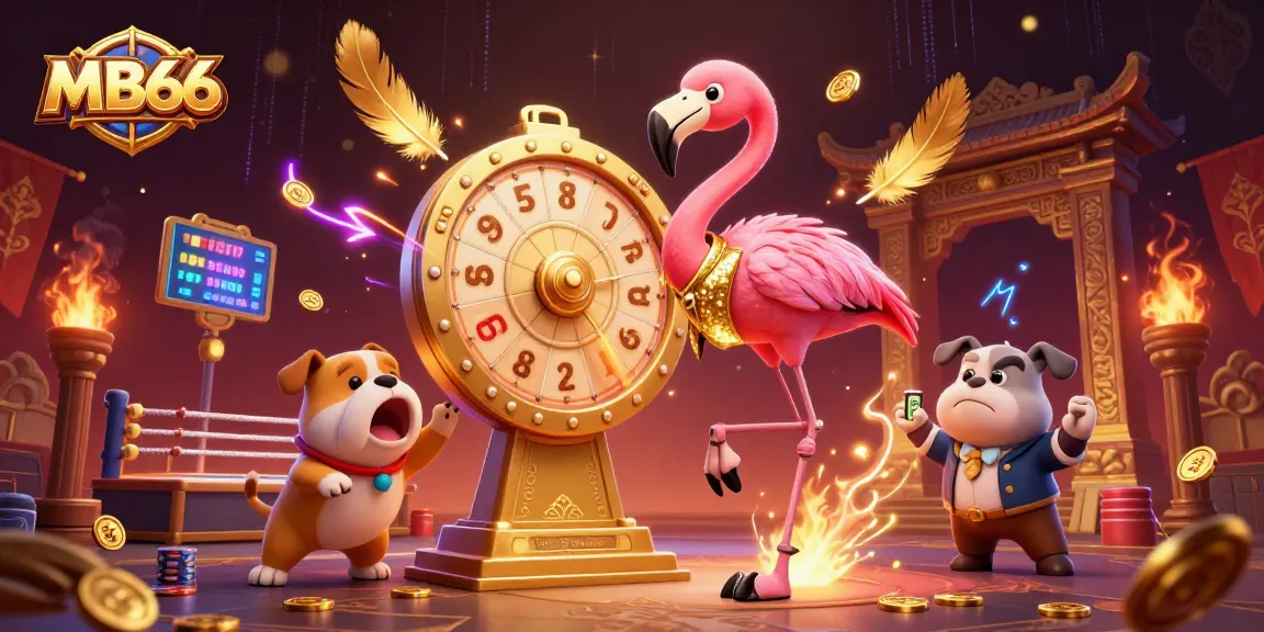 Engage with thrilling wins at MB66, showcasing a dynamic casino atmosphere with characters and vibrant game elements.