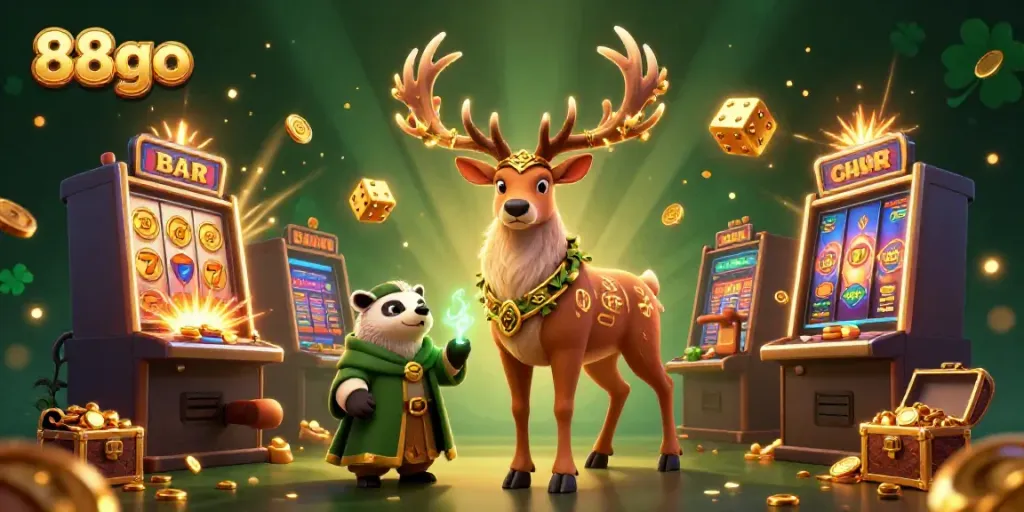 88go's immersive gaming setting featuring a Celtic druid, a wise badger, and a lavish jackpot explosion.
