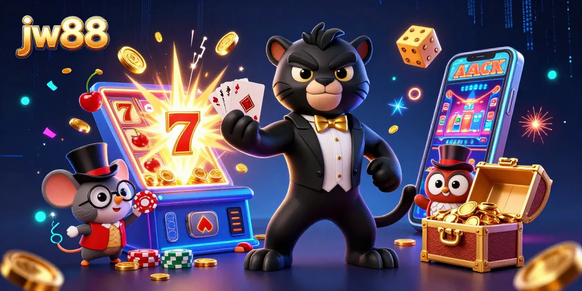 Experience the excitement of jw88 as a stylish panther deals cards beside an owl and lucky mouse.