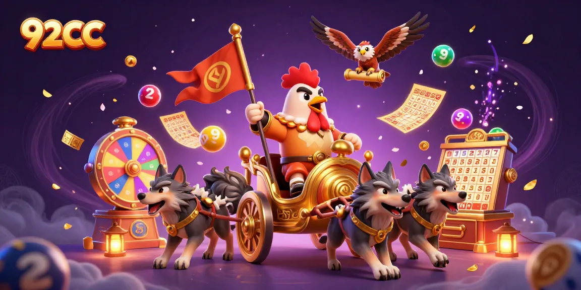 Engage with 92CC through a vibrant, dynamic illustration of a rooster warlord leading a thrilling lottery experience.