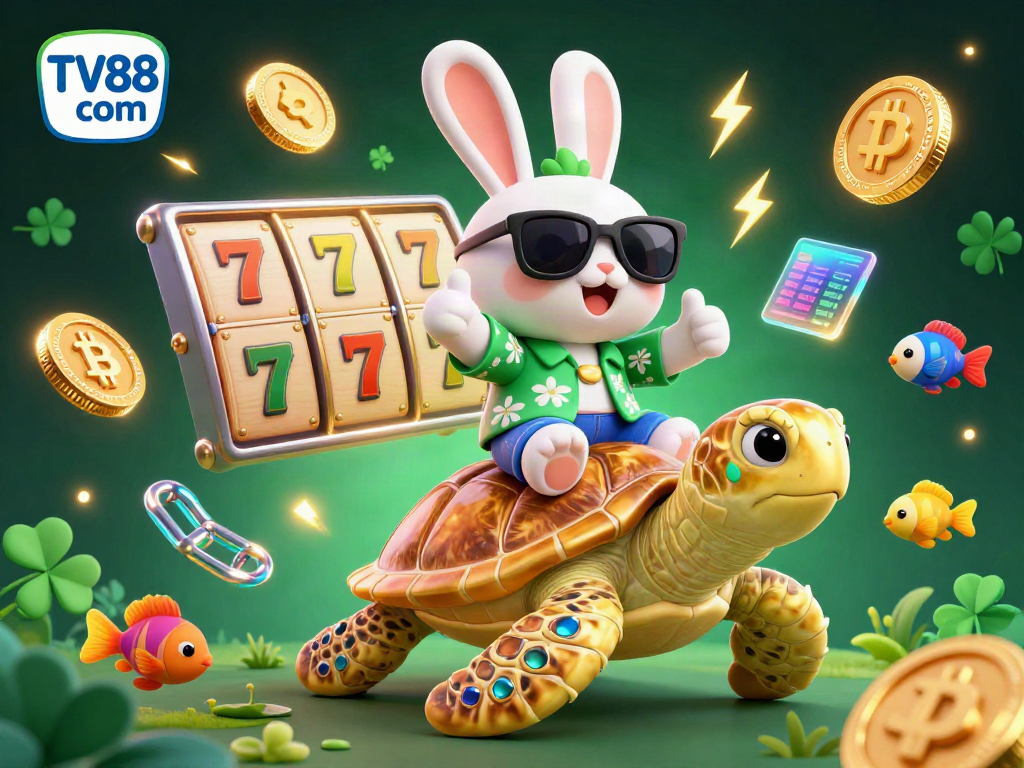Experience the excitement at TV88 com with vibrant characters and engaging gambling elements in a colorful casino scene.