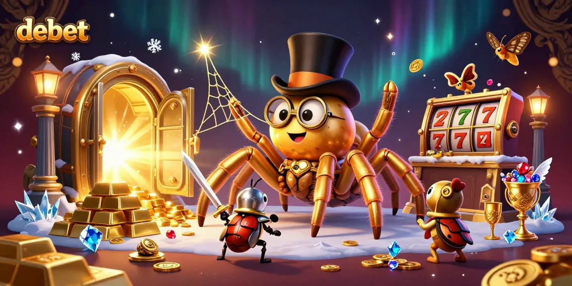 Experience debet with a vibrant scene of a 3D cartoon golden tarantula amidst dynamic casino elements.