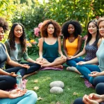 Practicing emotional wellbeing through mindfulness in a serene garden setting.