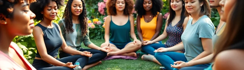 Practicing emotional wellbeing through mindfulness in a serene garden setting.