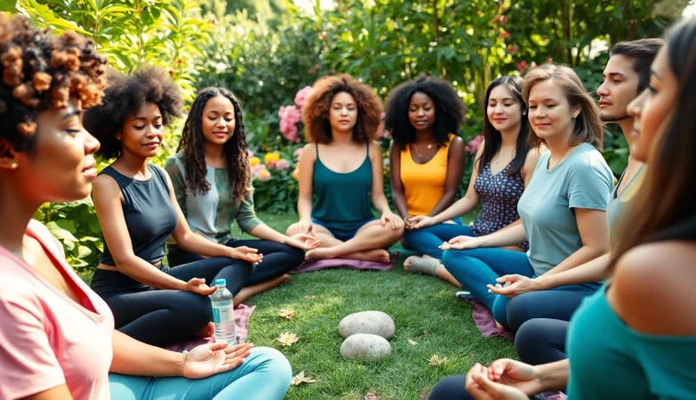 Practicing emotional wellbeing through mindfulness in a serene garden setting.